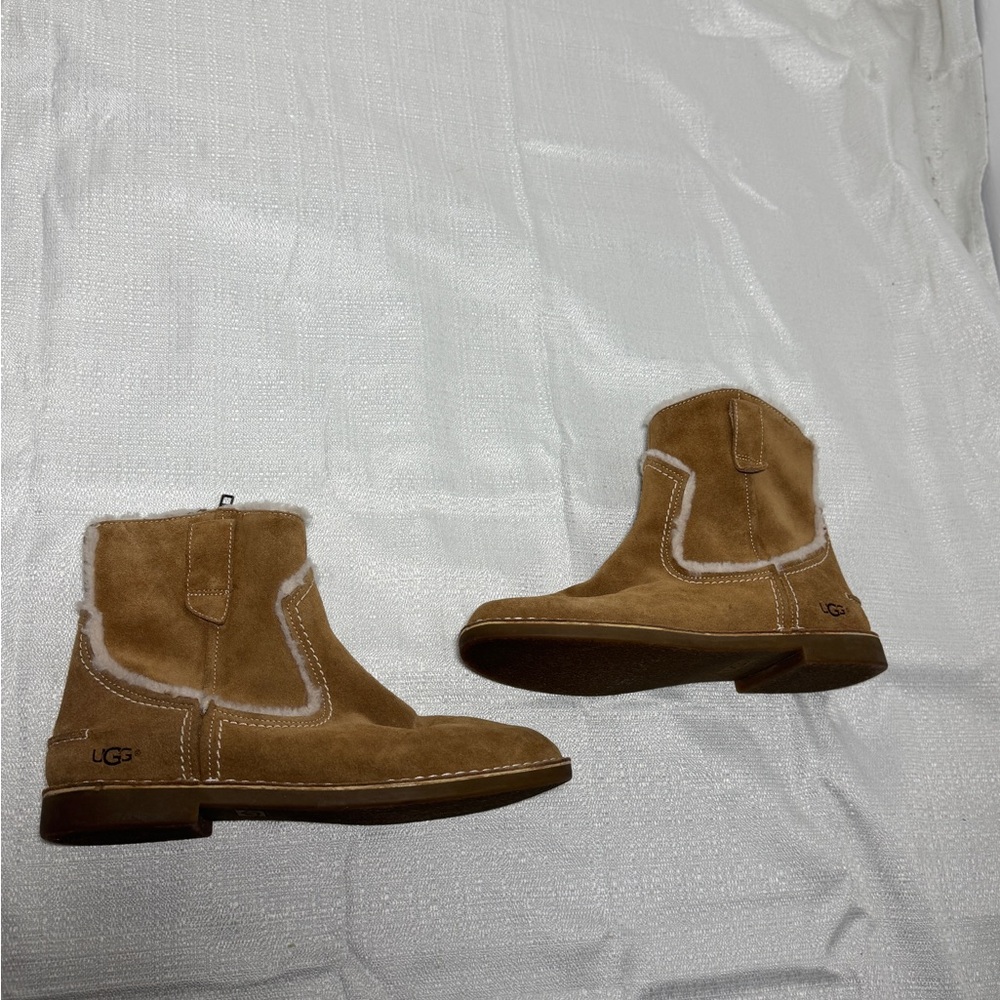 UGG Chestnut Suede Boots with White Trim